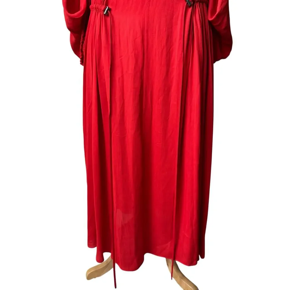 TIBI Red Gathered Adjustable Wasit crepe midi dress Red Medium